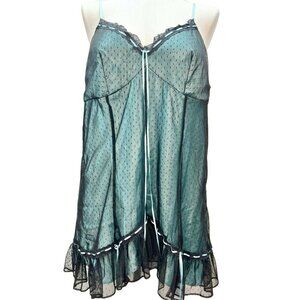 Cacique Sheer Teal Black Polka Dot Babydoll Nightgown With Lace Trim 18/20